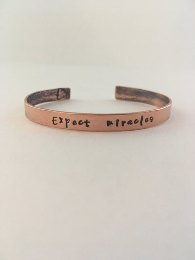 expect miracles hand stamped recycled copper mantra cuff upcycled pipe simple wealth gabby bernstein