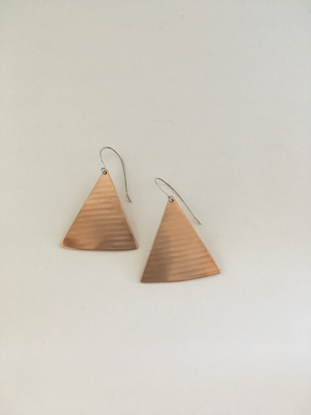 recycled drum cymbal triangle earrings brass upcycled crash cymbal simple wealth