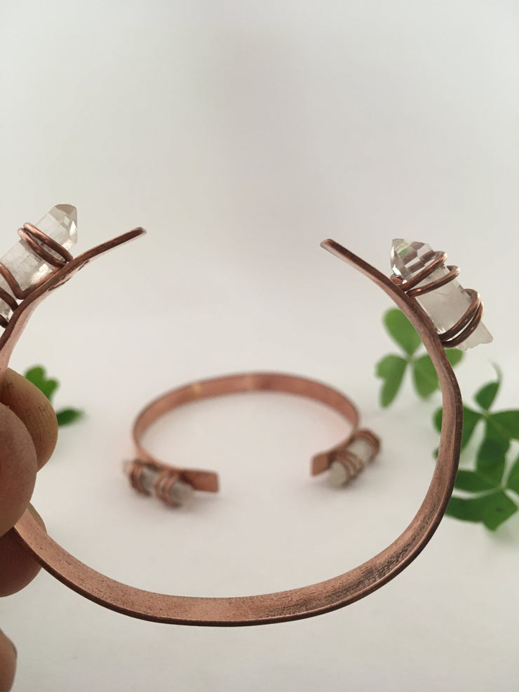 Double Quartz Point and Recycled Copper Cuff Bracelet