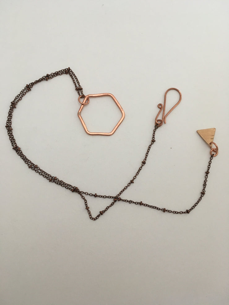 recycled copper hexagon necklace orbit chain simple wealth