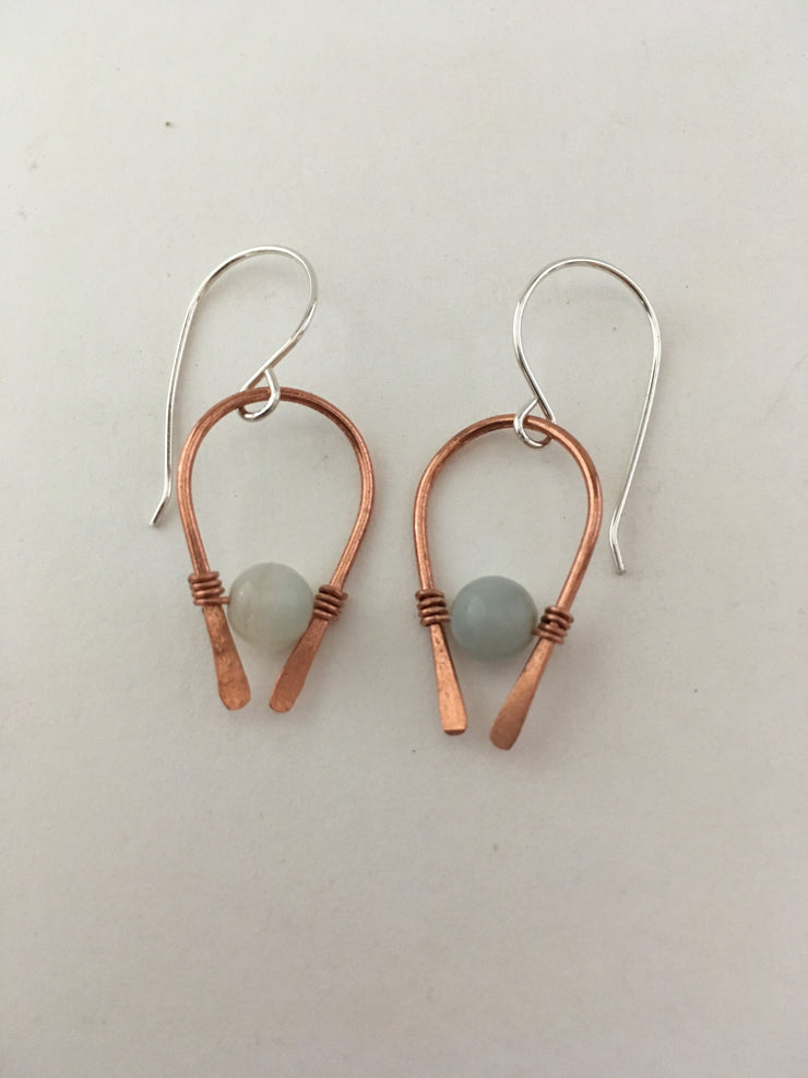 amazonite gemstone arch recycled copper earring simple wealth art made in usa wire wrap sterling silver