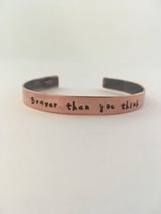 braver than you think recycled copper hand stamped mantra cuff