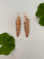 yarrow leaves electroplated recycled copper handmade 14 karat rose gold fill ear wire made is usa simple wealth art