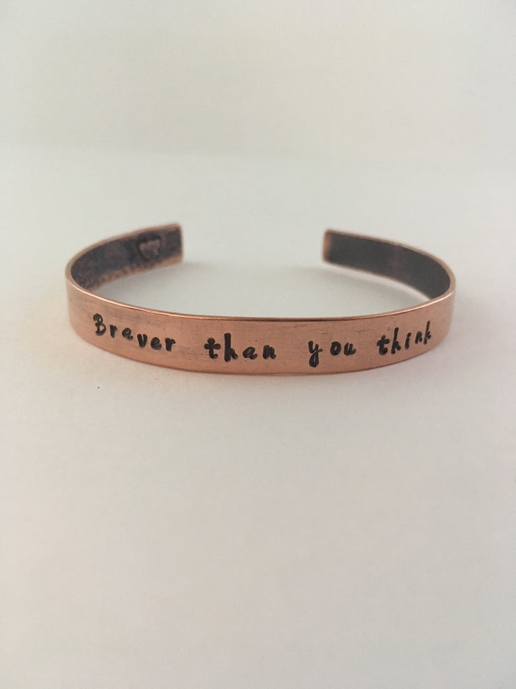 braver than you think recycled copper hand stamped mantra cuff