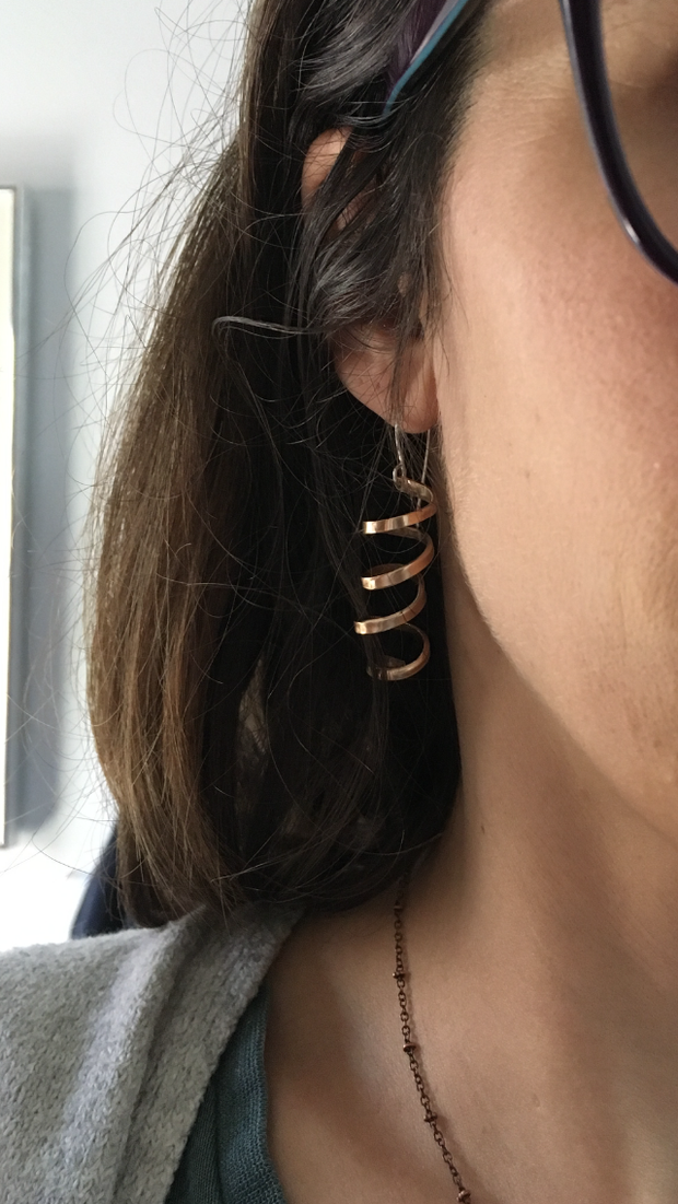 spiral earrings made from brass drum cymbal simple wealth art