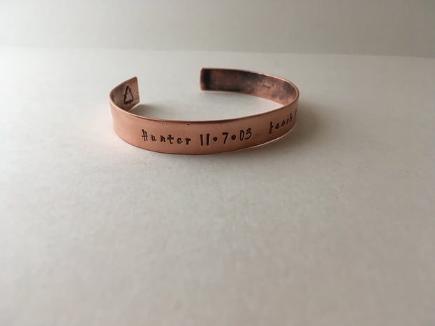 custom phrase recycled copper cuff