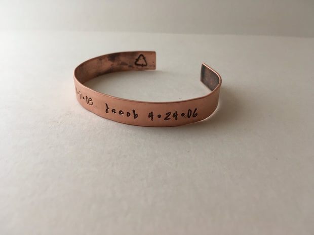 custom phrase recycled copper cuff