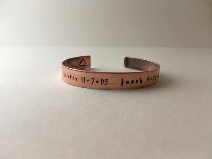 recycled copper mantra cuff personalized phrase hand stamped