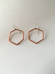recycled copper hexagon earrings sterling silver simple wealth