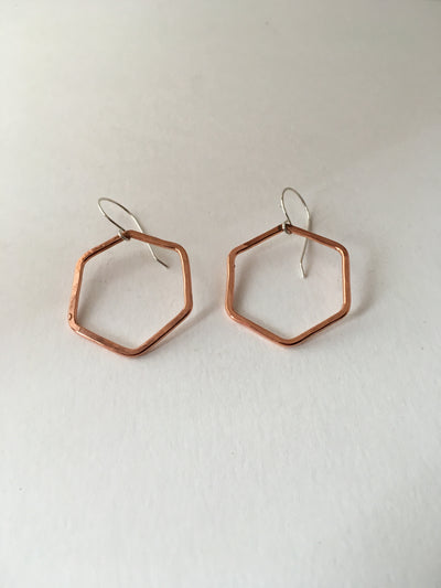 recycled copper hexagon earrings sterling silver simple wealth