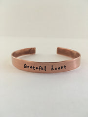 grateful heart recycled copper mantra cuff upcycled plumbing pipe bracelet