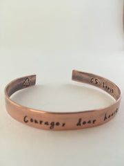 recycled copper courage dear heart c. s. lewis quote mantra bracelet simple wealth