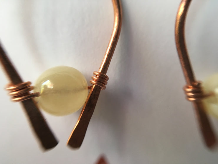 honey calcite gemstone arch recycled copper earring simple wealth art made in usa wire wrap sterling silver