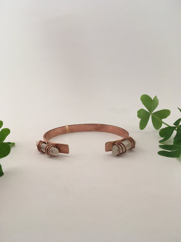 Double Quartz Point and Recycled Copper Cuff Bracelet