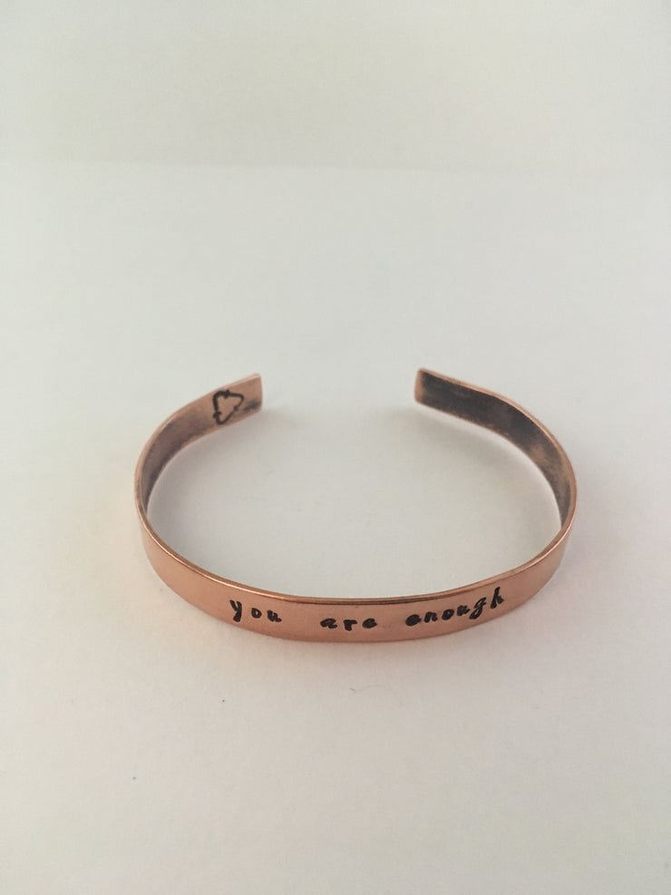 you are enough recycled copper mantra cuff upcycled plumbing pipe affirmation bracelet simple wealth art