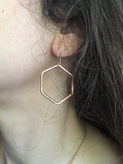 recycled copper hexagon earrings sterling silver simple wealth