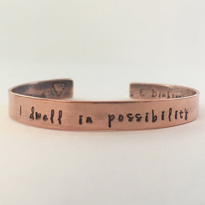 I dwell in possibility Recycled Copper mantra cuff upcycled plumbing pipe affirmation bracelet