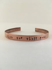 this too shall pass recycled copper manta cuff affirmation bracelet simple wealth art