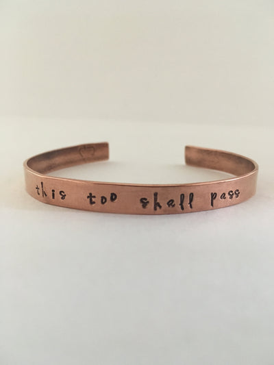 this too shall pass recycled copper manta cuff affirmation bracelet simple wealth art