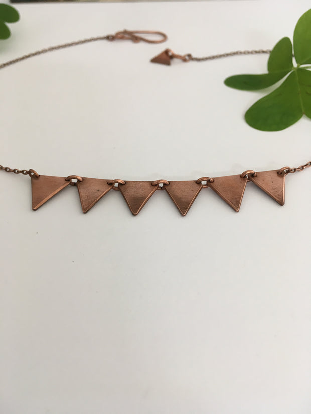 recycled copper triangle bunting necklace upcycled plumbing pipe simple wealth art