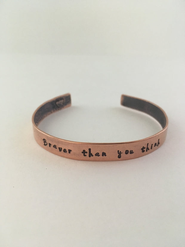 braver than you think recycled copper hand stamped mantra cuff