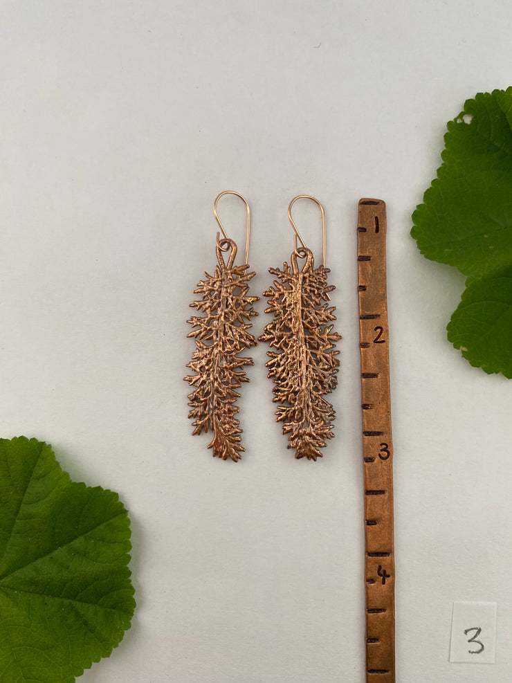 yarrow leaves electroplated recycled copper handmade 14 karat rose gold fill ear wire made is usa simple wealth art