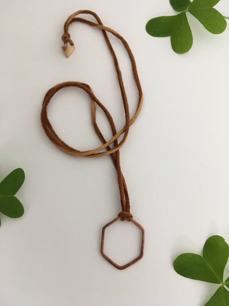 recycled copper electrical wire hexagon necklace simple wealth art