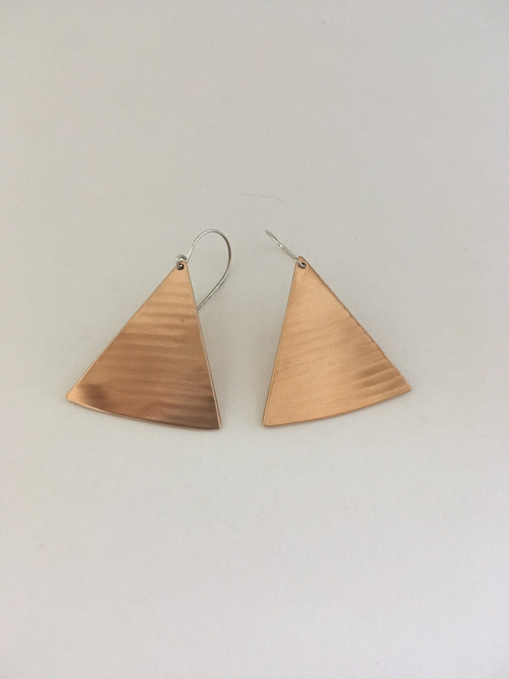 recycled drum cymbal triangle earrings brass upcycled crash cymbal simple wealth art
