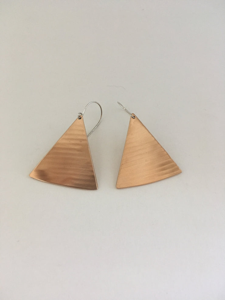 recycled drum cymbal triangle earrings brass upcycled crash cymbal simple wealth art