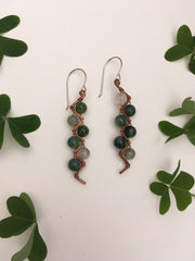 moss agate recycled copper electrical wire zig zag shape copper jewelery wire wrapped made in usa simple wealth art