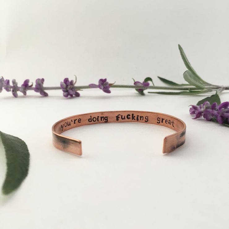 You're doing fucking great affirmation cuff recycled copper plumbing pipe made in usa simple wealth art