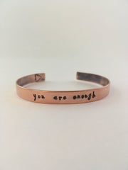 you are enough recycled copper mantra cuff upcycled plumbing pipe affirmation bracelet simple wealth art