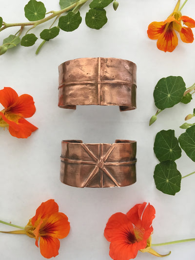 fold formed thick recycled copper cuff simple wealth art