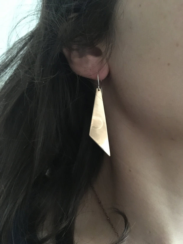 recycled drum cymbal dagger earrings simple wealth art