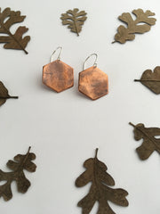 copper hexagon recycled pipe earrings upcycle simple wealth art