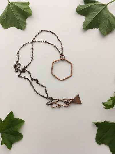 recycled copper electrical wire hexagon necklace simple wealth art